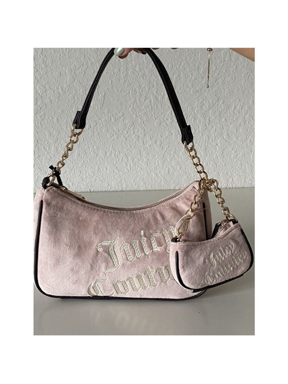 Juicy Couture Blush Suede Shoulder Bag with Mini Pouch